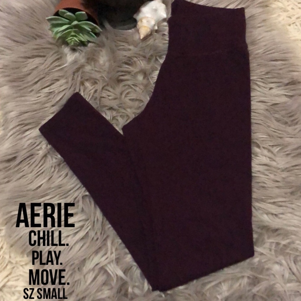 aerie”chill play move”Legging-Burgundy-Thicker Cotton Like-EUC-Normal Rise-Sz s
